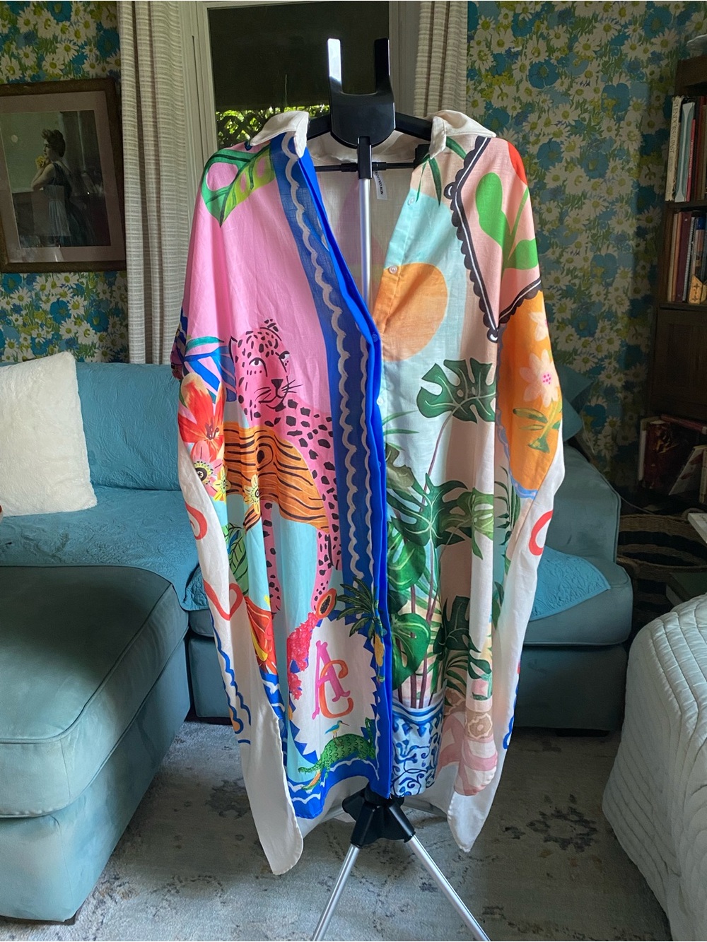 Colorful Tropical Print Kimono button up
